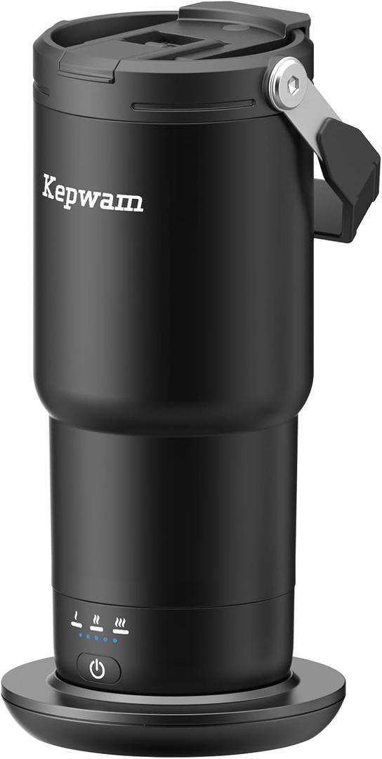 Kepwam T3 Self-Heating Travel Mug 20oz, Temperature-Controlled Coffee Warmer Mug, Smart Travel Coffee Mug Keep Coffee Drinks Hot, Heated Mug Great for Driver Outdoor Fits Car Cup Holders (Black)