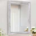 AAZZKANG Mirrors for Wall Rustic Wood Framed Hanging Mirror 28"x20" Decorative for Farmhouse Bedroom Bathroom Living Room Entryway Hallway White