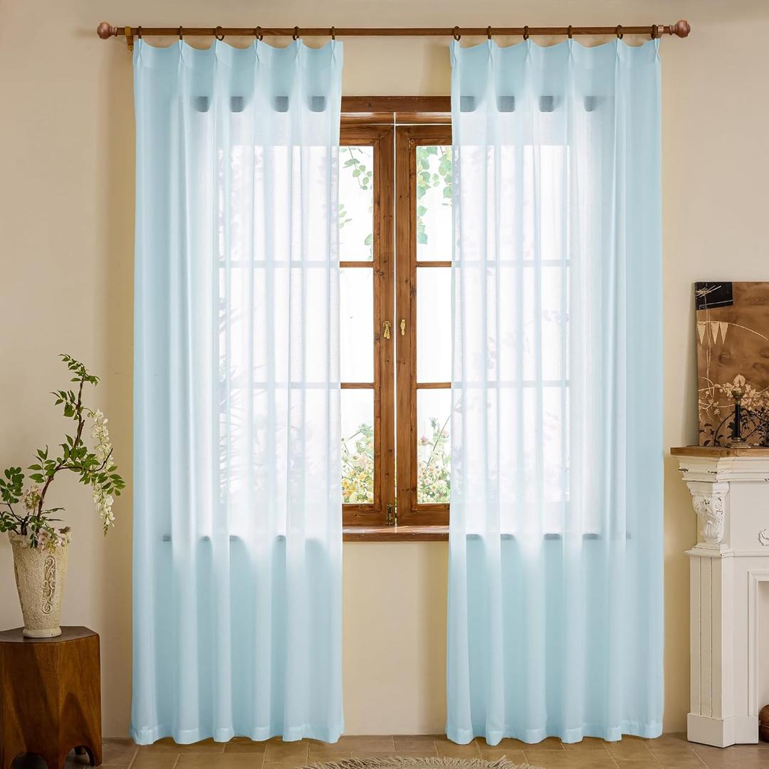 Blue Sheer Curtains 84 Inch Length Semi Voile Sheer Curtains for Boys Bedroom Soft Touch Light Filtering Drapes(Blue, 42 W x 84 L, 2 Panels)