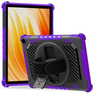 for Flre HD 10 & HD 10 Plus Tablet Case 13th Generation with 360 Rotating Kickstand Hand Strap, Kids Friendly (Black+Purple)