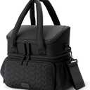 Double Deck Lunch Bag with Insulated & Leakproof Lunch Box & Lunch Tote with Quilting Design, Perfect Cooler Bag for Office, Gym, Yoga, Picnic, Travel (Black)
