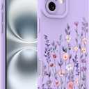 Fsoole Designed for iPhone 16 Case, Cute Flower Floral Pattern Design, Slim Soft TPU Liquid Silicone Protective Cover for Women Girls - Purple