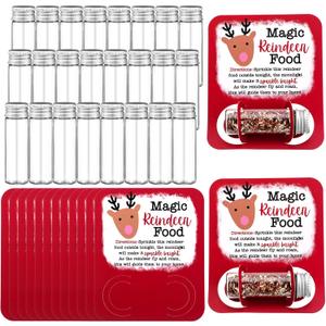 Kigeli 48 Pcs Christmas Reindeer Food Glass Jar Filled Glitter Attached Paper Card Christmas Eve Present Christmas Eve Gift, Christmas Party Favor, Christmas Eve Tradition (Red)