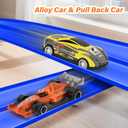 KETIEE Flex Tracks 16Ft for Kids: Flexible Race Car Ramp Track with 4 Small Racecars and 8 Suction Cups Compatible with Diecast 1/64th Cars, Rolls Up Portable Racetrack for Ages 3 & Up, Blue