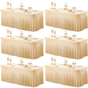 Shillance 6 Packs Champagne Spandex Tableclothes for 6 Foot Rectangle Table, Spandex Table Covers 6FT Stretch Table Skirts Wrinkle Free Fitted Table Cloth for Event, Wedding, Banquet & Parties, 72" x 30"