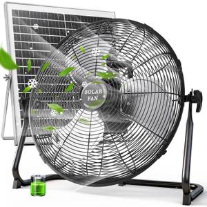 18'' Solar Powered Fan with 30W Solar Panel, Portable Solar Operated Outdoor Floor Fan for Camping, Home, Patio, Worksite - Stepless Speed, Metal Construction and Aluminum Blades