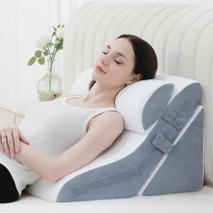 3PCS Bed Wedge Pillow for Sleeping, 20-in-1 Adjustable Memory Foam Pillow Wedge for Back Leg Pain Relief