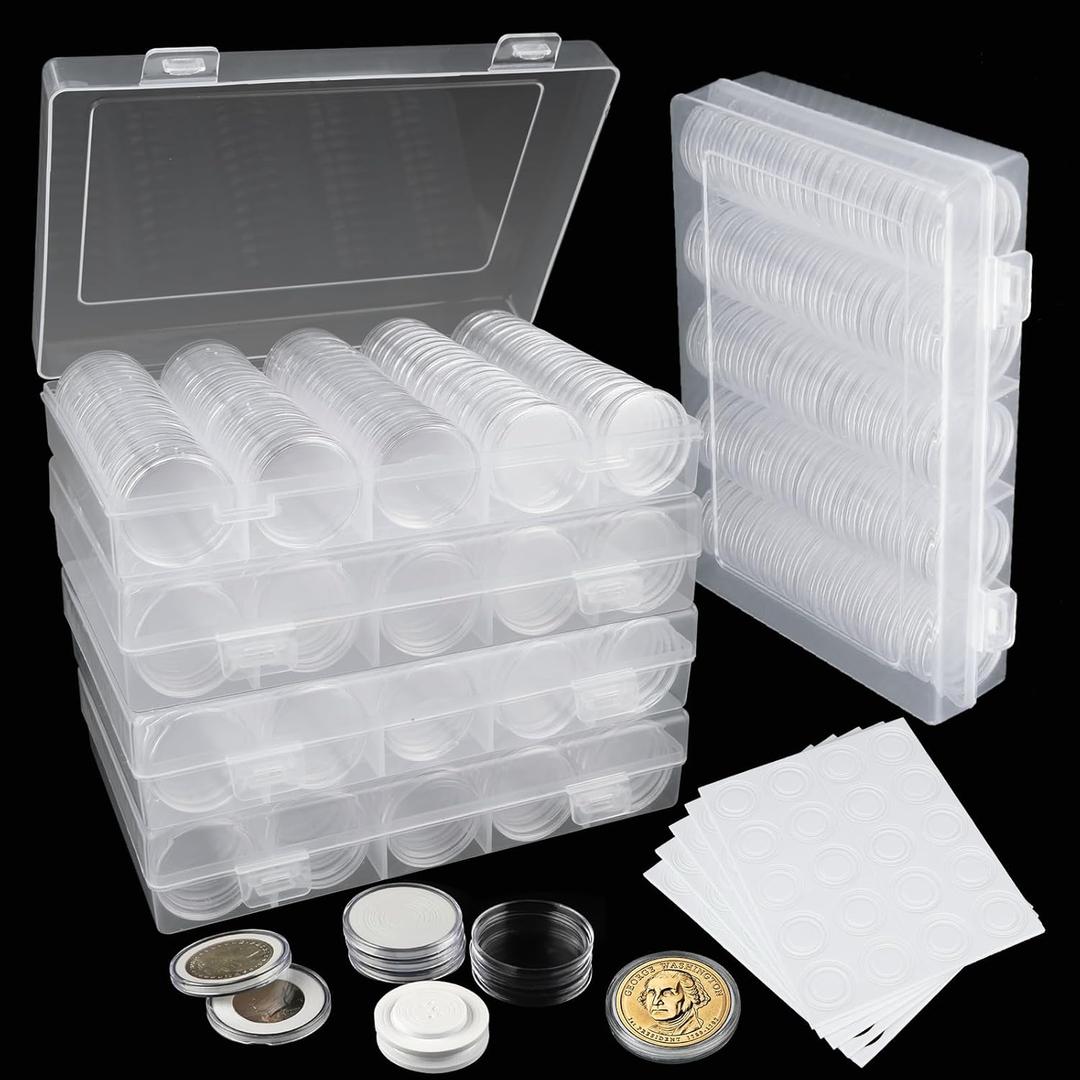 APACALI 500PCS Coin Capsules Holder (17/20/25/27/30mm) 5 Size Clear Plastic Storage Case Organizer Box With Protect Gasket, Round Holders for Collection Supplies With Foam Gasket