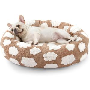 JOEJOY Donut Small Dog Bed, Round Cat Beds for Indoor Cats with Removable Washable Cover, Orthopedic Cute Puppy Kitten Pet Bed with Jacquard Shaggy Plush & Non Skid Bottom, Black