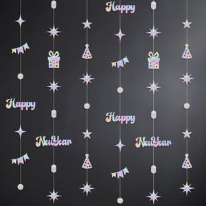 KatchOn Iridescent New Year Garland - 6.5 Ft, Pack of 9 | Holographic New Years Decoration, Backdrop, Party Supplies 2025