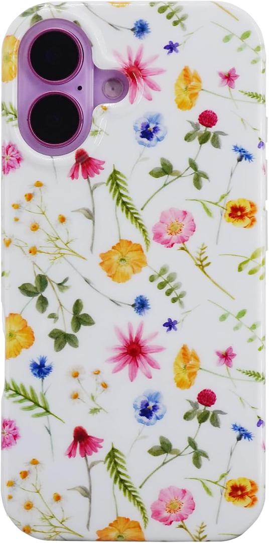 J.west Magnetic for iPhone 16 Plus Case 6.7" Soft Slim Floral Women Phone Case Compatible with MagSafe Aesthetic Protective Cute Flowers Design Cover for Girls Botanica Wildflowers