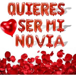 QUIERES SER MI NOVIA - 16'' Will You Be My Girlfriend Balloons Spanish with 200pcs Artificial Rose Petals for Valentines Day Decorations (Quieres Ser Mi Novia Balloons Red)