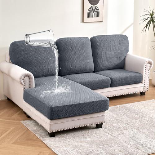 Warmstar Waterproof Sectional Couch Covers 6 Pieces,Stretch Jacquard Thick Couch Cushion Covers Washable,Pet Friendly L Shaped Sofa Cover with Elastic Bottom(2 Seater+1 Chaise+3 Backrest,Dark Grey)