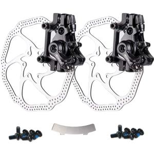 Farbetter Bike Disc Brake Kit, Including Front and Rear Caliper, 160mm Rotor, Mechanic Tool-Free Pad Adjuster for Mountain Bike, Road Cycling, Fixed Gear Bike, MTB, BMX (Black)