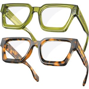 VISOONE 2 Pack Blue Light Blocking Glasses Rectangle Frame and Chic Preppy Look for Women Men RIVER (Coco Tortoise +Olive Green)