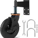 Heavy Duty Gate Wheel with Brake, 8in Fence Gate Wheel 600Lb Capacity Spring Loaded Gate Caster Shock Absorption Universal Rubber Caster with Spanner & Screws for Metal Gate