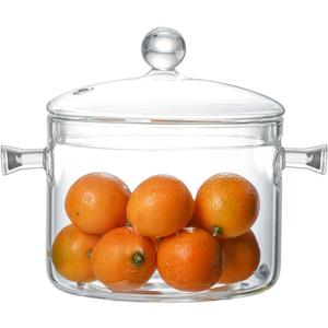 Glass Cooking Pot, 1.7L/57oz Heat-Resistant Borosilicate Glass Saucepan with Cover, Cookware Set Stovetop Pot for Soup, Pasta,& Baby Food (57OZ)