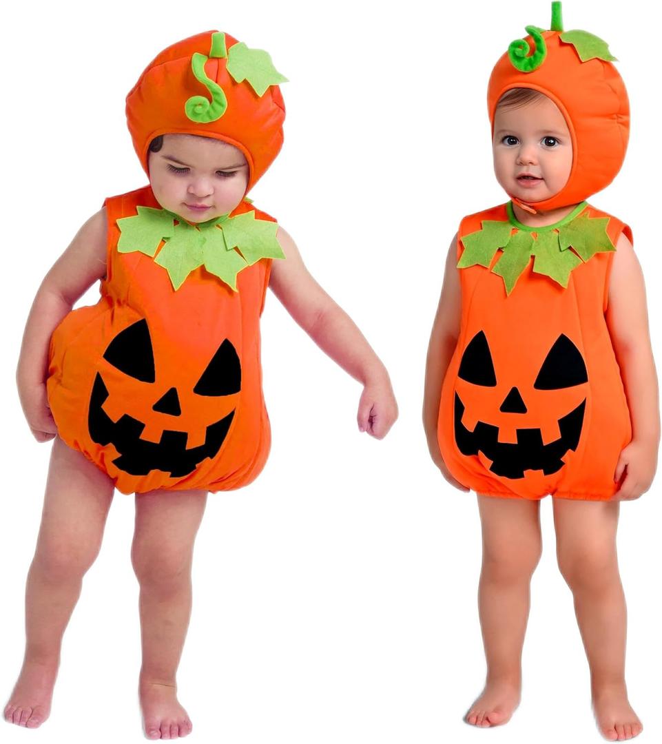 Spooktacular Creations Halloween Baby Pumpkin Costume, Pumpkin Costume Toddler Outfit with Hood for Halloween Dress up party (12-18 Months, Orange)