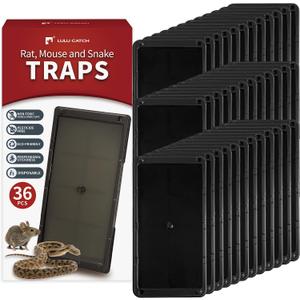 LULUCATCH Mouse Glue Traps 36 Pack, Larger & Heavier Plastic Sticky Glue Traps with Extra-Strong Adhesive for Mice, Rats, Sticky Mouse Trap for Indoor Use, Easy to Set