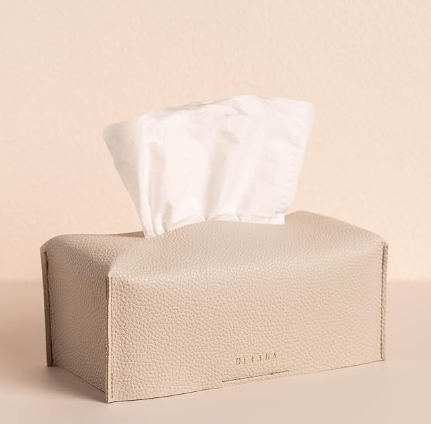 OLETHA Aesthetic Rectangle Tissue Box Cover, Medium Flat Box Tissues Holder Rectangular, Light Taupe