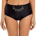 Seagoo Women's Bikini Bottoms Full Coverage High Waisted Bathing Suit Bottoms Swimsuit Bottoms with Butterfly Chain, XL, Black