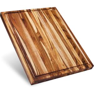 Sonder Los Angeles Laurel Cutting Board | Teak Edge Grain Cutting Board for Kitchen with Juice Groove | Reversible Charcuterie Butcher Block | Gift Box Included | 18x14x1.25 in