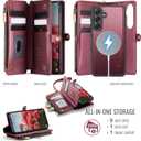 Defencase for Samsung Galaxy S24+/ S24 Plus Magnetic Wallet Case Compatible with Magsafe with RFID Blocking Zipper & Card Holder, PU Leather Detachable Phone Case for Galaxy S24 Plus 5G 6.7", Wine Red