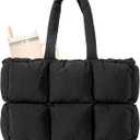 Herald Puffer Tote Bag for Women, Large Quilted Puffy Handbag Lightweight Satchel Purse with Cup Holder & Compartment