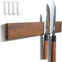 ENOKING 16 Inch Strong Magnetic Knife Holder for Wall, Solid Acacia Wood Knife Bar with 4 Hooks, 3-Way Installation: No-Drill Wall Mount, Screw Mount, & Refrigerator Slip-Proof Magnet Strip