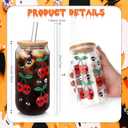 Halloween Cups 2 Pcs, 18 oz Skull Glass Cups with Lids and Straws Ghost Mug Glass Tumbler Mason Jar Iced Coffee Can, Spooky Gifts Boo Basket Stuffers Drinking Glasses Halloween Decorations