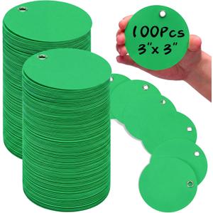 Maitys 100 Pcs Round Plastic Hang Tags, 3 Inch, Green, 3 inch diameter, 0.9 mm thickness