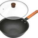 Nonstick Frying Wok Pan Hybrid, 11 Inch Preseasoned Deep Stir Fry Pan Skillet with Glass Lid, Traditional Chinese Cast Iron Wok, No Coated Saucepan for Induction, Electric, Gas, Grill Stoves