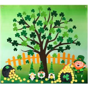 Moukeren Felt St. Patrick's Day Craft Kit Wall Shamrock DIY Felt Bulletin Board Set Shamrock Clover Tree Board with 96 Pcs Detachable Cauldron Gold Coins Ornaments Activity