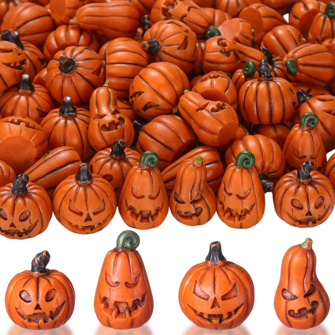 80 Pcs Halloween Miniature Pumpkin Figurines Mini Resin Fake Pumpkin Creepy Craft for Halloween Village Doll House DIY Fairy House Accessories Party Favor Gift Vase Bowl Filler