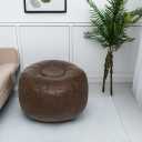 Thgonwid Unstuffed Moroccan Storage Pouf Foot Stool Ottoman Seat Handmade Faux Leather Bean Bag Floor Chair Foot Rest for Living Room, Bedroom or Balcony (Deep Coffee)