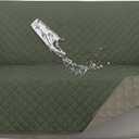 ISSUNTEX Double Protection 100% Waterproof Loveseat Sofa Covers for Living Room, Couch Covers for 2 Cushion Couch, Reversible Furniture Protector Sofa Cover for Dogs (Loveseat, Greyish Green/Beige)