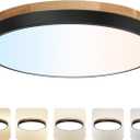 15.8inch Dimmable Wood Ceiling Light,36W Wood Flush Mount Ceiling Light Fixture,3000K/3500K/4000K/5000K/6000K Selection,Circle Lighting Lamp with Acrylic Lampshade for Bedroom,Hallway,Kitchen,Black