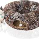 LUCKITTY Warm Fluffy Plush Cat Tunnel Bed with Washable Cushion- Big Tube Playground Toys 3 FT Diameter Collapsible, for Indoor Cat Kitty Kitten Puppy Rabbit Ferret Leopard Print