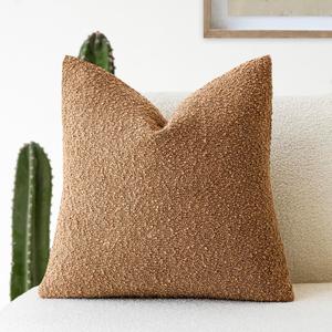 Foindtower Textured Boucle Throw Pillow Covers Accent Solid Pillow Cases Cozy Soft Decorative Couch Cushion Case for Chair Sofa Bedroom Living Room Home Decor, 20 x 20 Inch,Tobacco