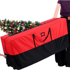 Frienda Rolling Christmas Tree Storage Bag, Fits Up to 9 ft. Tall Xmas Tree,67.7" x 30" x 19.7", Christmas Bag with Wheels Extra Large Heavy Duty Storage Container(Red,Black)