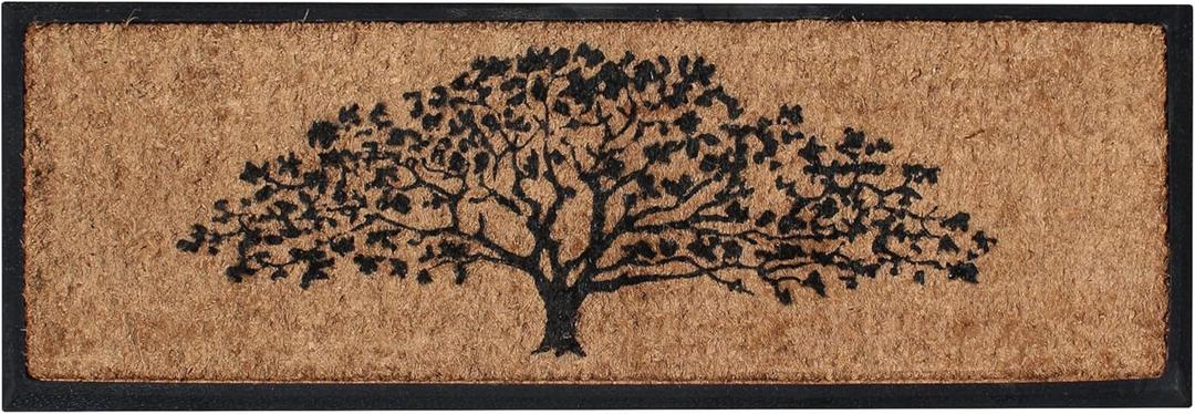 A1HC Natural Coir and Rubber Flocked Large Door Mat 18" x 48", Thick Durable Doormats for Outside Entrance,Heavy Duty,Thin Profile, Long Lasting Entry Mat, National Oak Tree Black