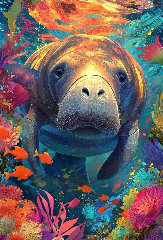 1000 Piece Puzzle for Adults Manatee and Coral Reef Jigsaw Puzzle for Relaxing Home Decor and Gift Beautiful Underwater Sea Life Scene for Puzzle Lovers