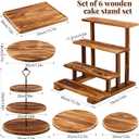 Roowest Wood Cake Stands Set of 6 Wood Dessert Tower Dessert Trays Desert Stands Cupcake Stand Rustic 3 Tier Farmhouse Cupcake Serving Stands with Dessert Trays for Tea Party (Brown)