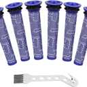 6 Pack Pre Filters Compatible With Dyson V6, V7, V8, DC58, DC59, DC61, DC62 Absolute Animal Cordless Vacuum Cleaners - Replaces Part # 965661-01 - 6 Filters With 1 Brush