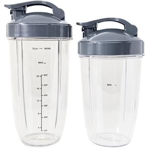4 Pieces 32oz 24oz Blender Replacement Cups Kits for Nutribullet Pro 600W 900W Replacement Parts with Handy Flip Top To Go Lids