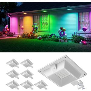 Color Changing Solar Gutter Lights Outdoor Waterproof 12 LED Clip On Gutters Light for Rainspout, Fence, Rail, Wall, Deck, Garden, Yard, Garage, Patio, Pool, Decoration to Create Memorable Moments (White Shell-8 Pack, RGB (Red, Green, Blue))