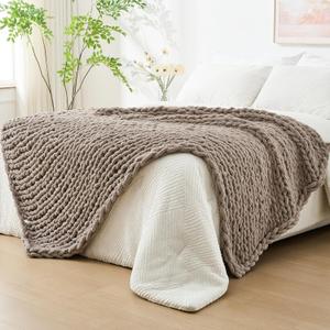 Bigacogo Chunky Knit Throw Blanket for Couch, 40x80 inches, 100% Hand Knitted with Thick Jumbo Chenille Yarn, Cozy Soft Large Rope Knot Cable Crochet Blankets for Sofa Bed Living Room, Taupe Bigacogo Chunky Knit Throw Blanket for Couch, 40x80 inches, 100% Hand Knitted with Thick Jumbo Chenille Yarn, Cozy Soft Large Rope Knot Cable Crochet Blankets for Sofa Bed Living Room, Taupe