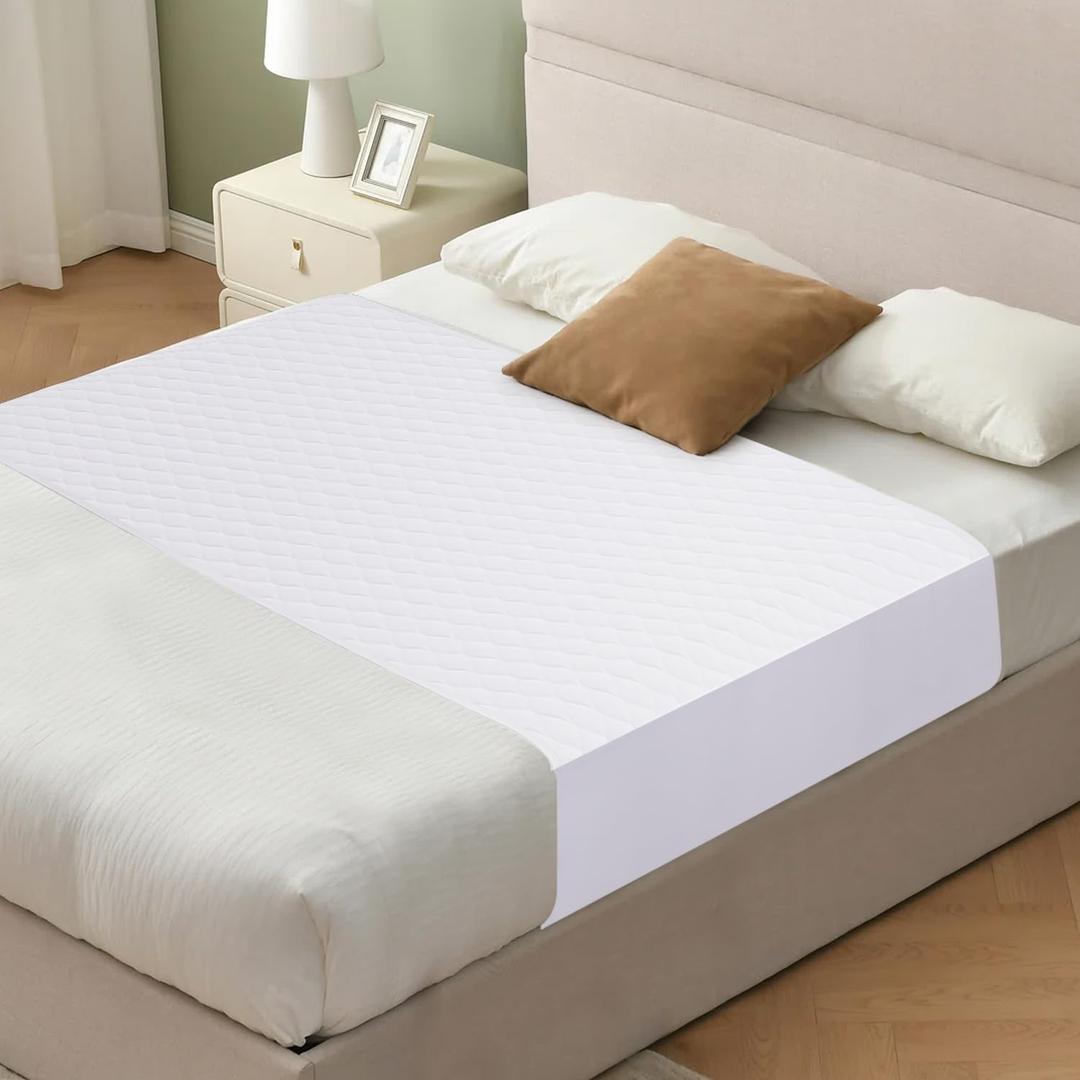 Saddle Style Washable Bed Pad for Incontinence, Waterproof and Reusable Underpad with Tuck-in Sides, Leakage & Sweat Mattress Protector for Adults, King 36x72 inch Bed Pads (2 Count,White)