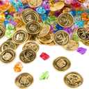 Super Z Outlet Pirate Plastic Gold Colored Coins Buried Treasure and Pirate Gems Jewelry Playset Activity Game Piece Pack Party Favor Decorations (120 Coins + 120 Gems)