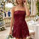 Memoriesea Women's Strapless Floral Mini Dress Mesh Cocktail Party Homecoming Dresses (Red, XL)